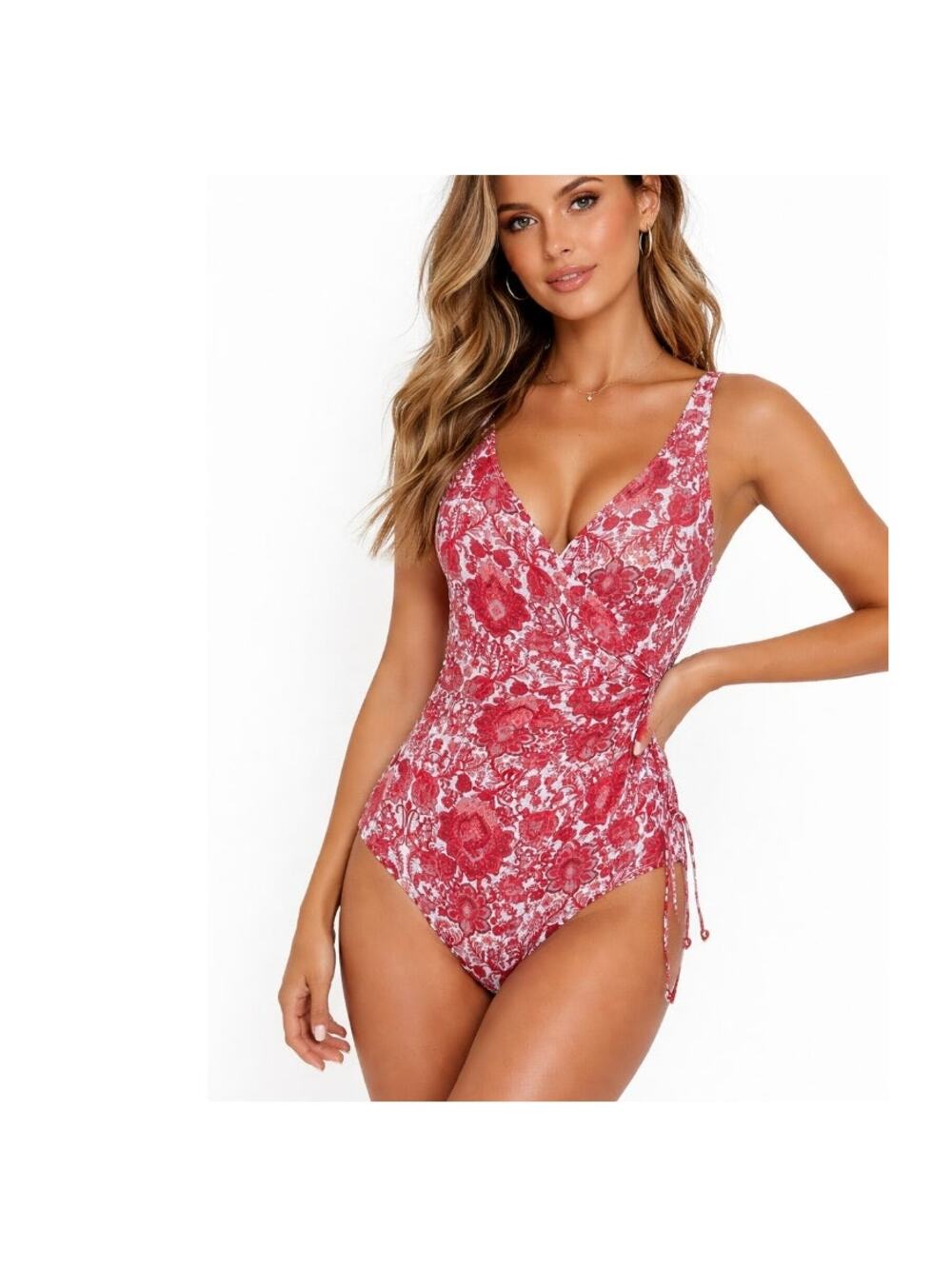 Niptuck Swim Red and White Floral Swimsuit Bathing Suit One-Piece 8